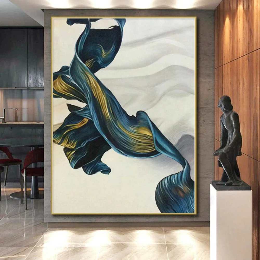 Ribbon Original Hand-painted Living White Bedroom Abstract Artwork 46DAV